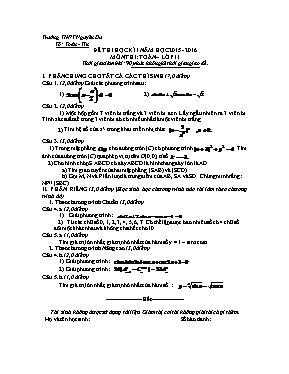 Đề thi học kì I năm học 2015 - 2016 môn thi Toán lớp 11
